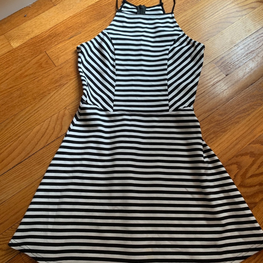 A-line, halter top striped dress